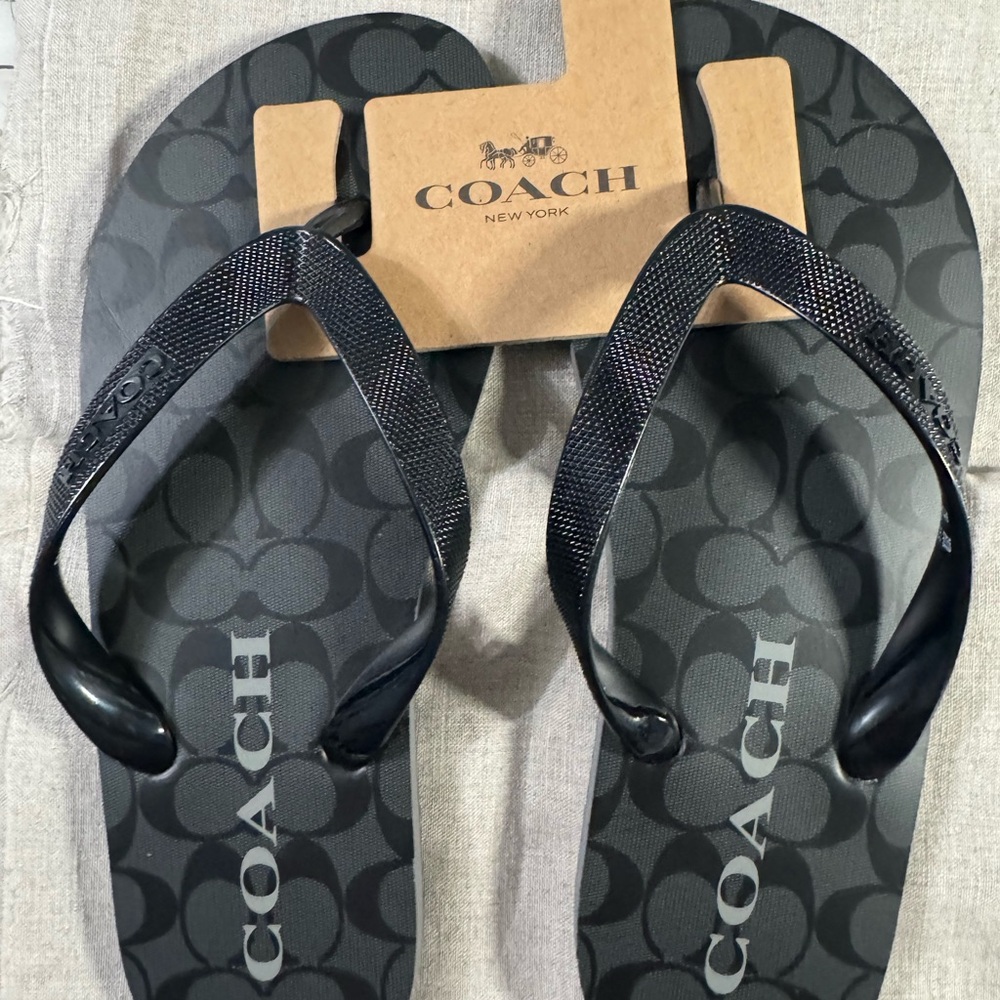 Coach Zak Monogram Black Flip Flops